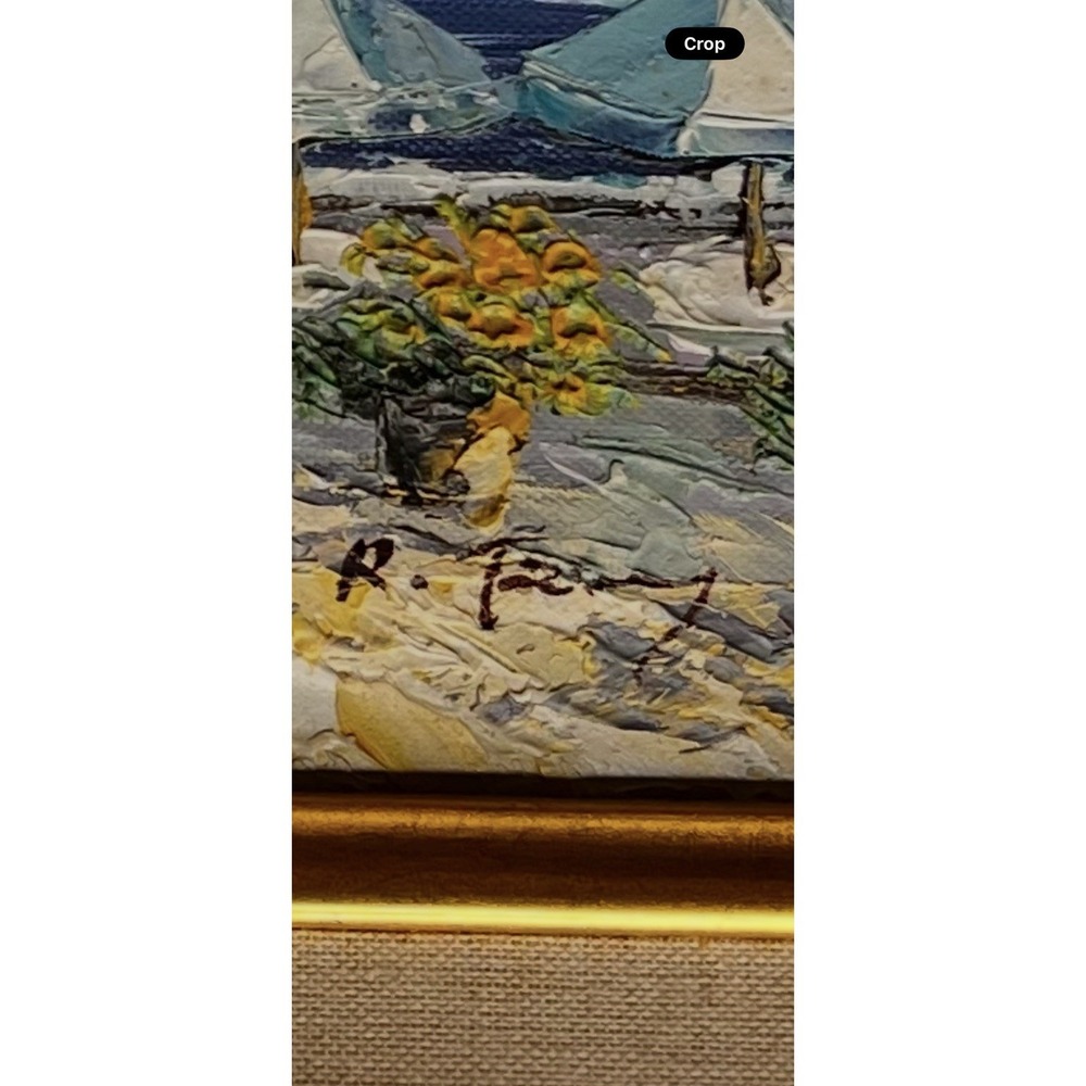 Signed Mediterranean Coastal Village Palette Knife Oil Painting Framed - Picture 12 of 15